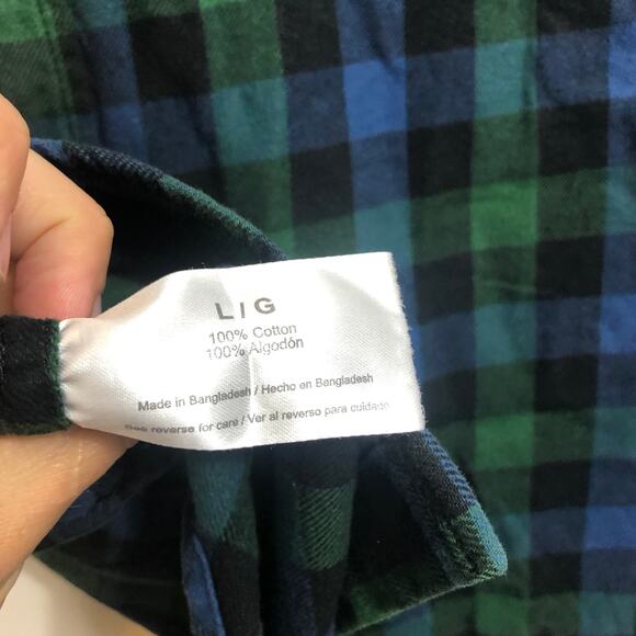 Eddie Bauer Flannel Cotton Plaid Button Down Shirt Green Blue Black Mens Large - Picture 6 of 8